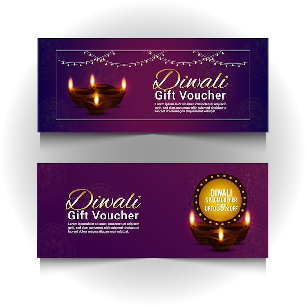 Beautiful diwali with diya, gift voucher template