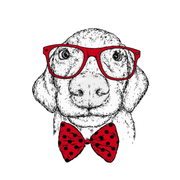 Vector beautiful dog with glasses