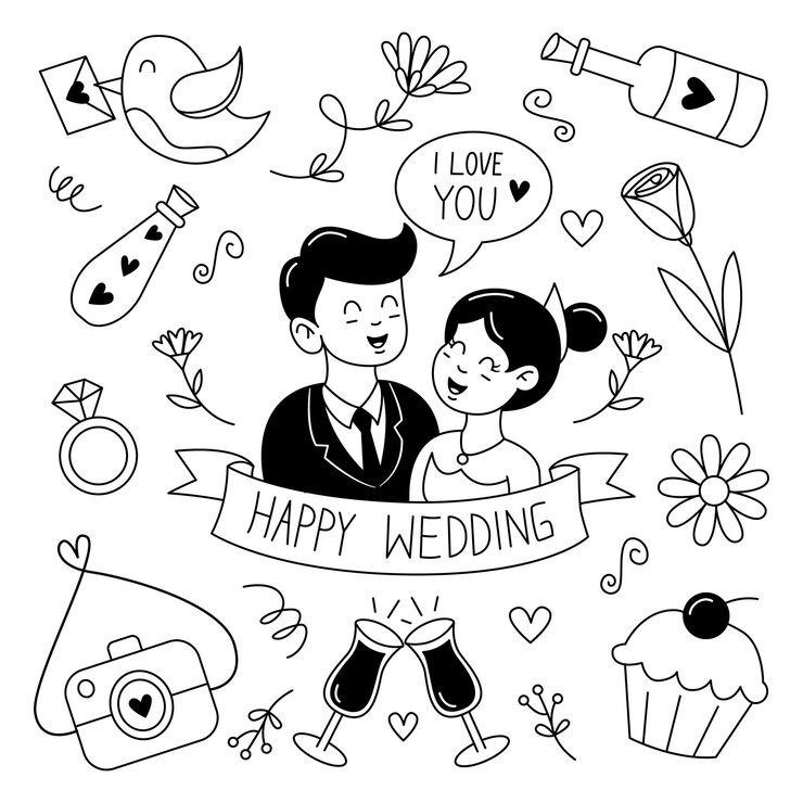 Beautiful of doodle for wedding element collection hand drawn