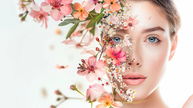 Vector beautiful double exposure effect collage women and floral in face vector illustration