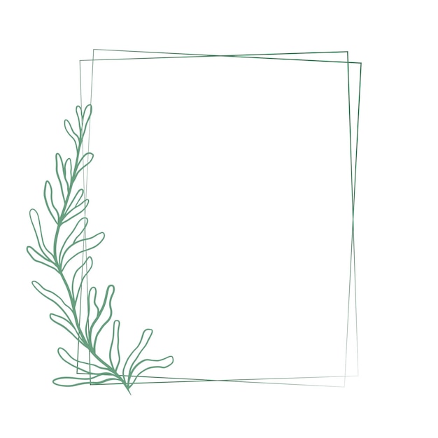 Vector beautiful double rectangular frame with graceful elongated branch