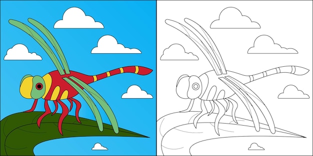 子供のぬりえページのベクトル図に適した美しいトンボ