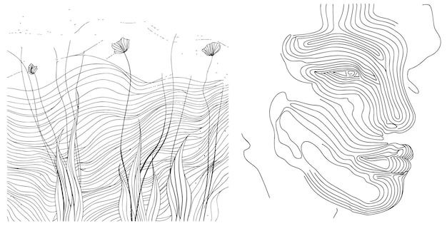 Vector beautiful drawings with patterns and small details continuous line