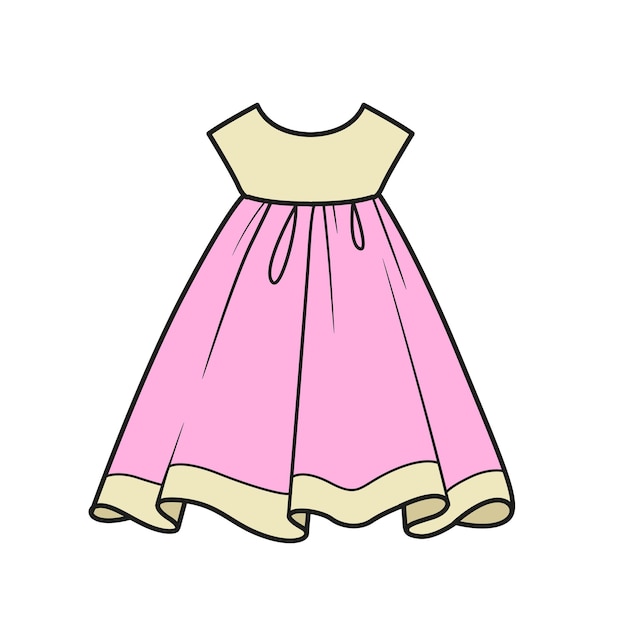 Beautiful dress with fluffy skirt color variation for coloring page on a white background