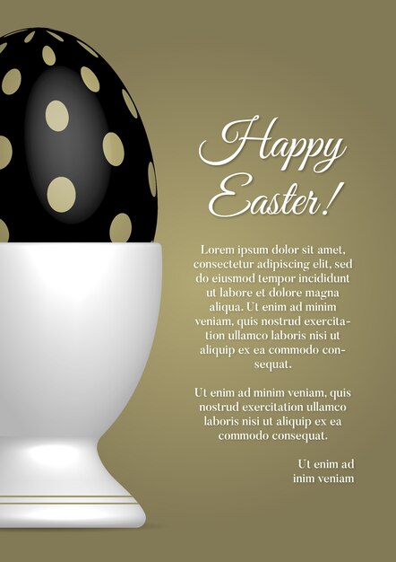 Bella carta di pasqua con uovo punteggiato nero e oro