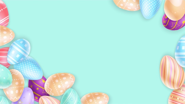 Vector beautiful easter eggs background on blue