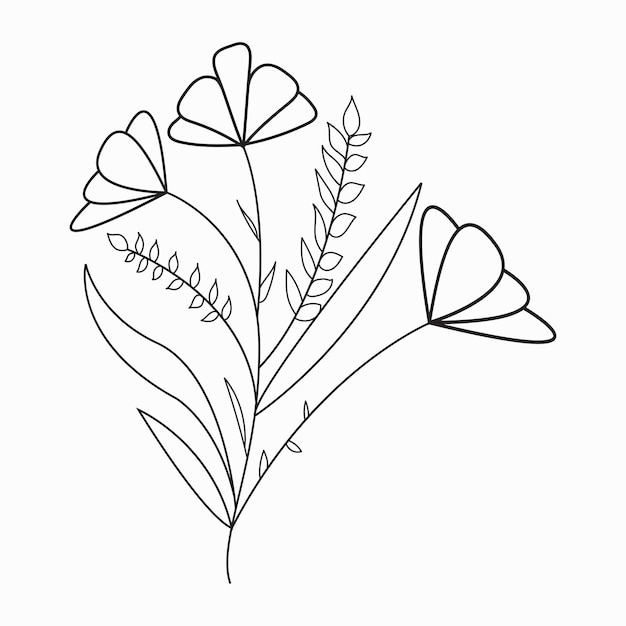 Beautiful Easy Flowers Coloring book Hand drawn Black and white Flowers