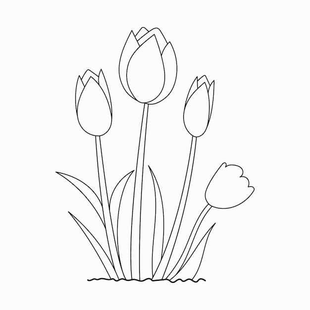 Beautiful Easy Flowers Coloring book Hand drawn Black and white Flowers