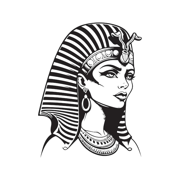 Beautiful egyptian cleopatra logo concept black and white color hand drawn illustration