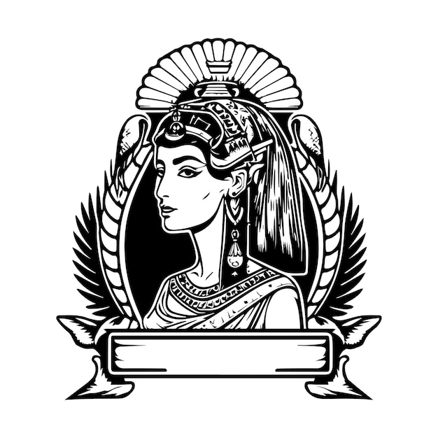 Vector beautiful egyptian cleopatra logo hand drawn ilustration