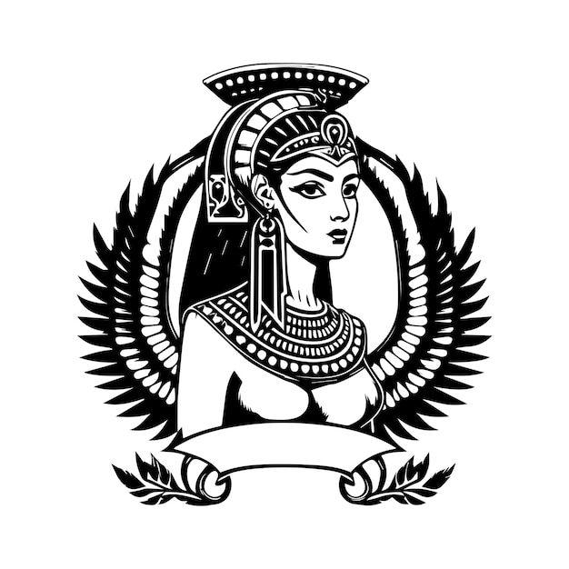 Vector beautiful egyptian cleopatra logo hand drawn ilustration