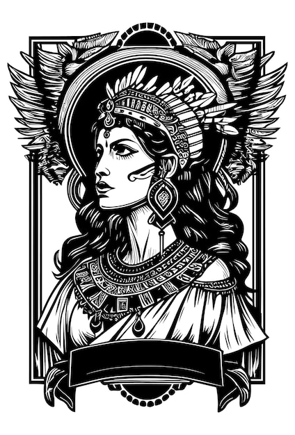 beautiful egyptian cleopatra symbol black and white hand drawn logo illustration