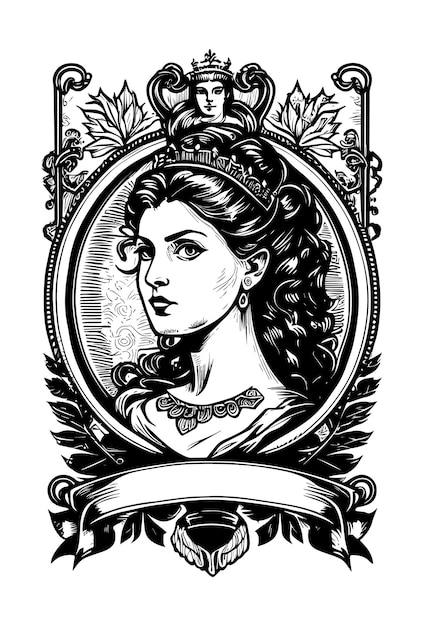 Vector beautiful egyptian cleopatra symbol black and white hand drawn logo illustration