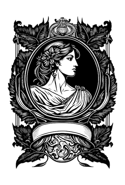 Bellissimo simbolo egiziano cleopatra illustrazione del logo disegnata a mano in bianco e nero