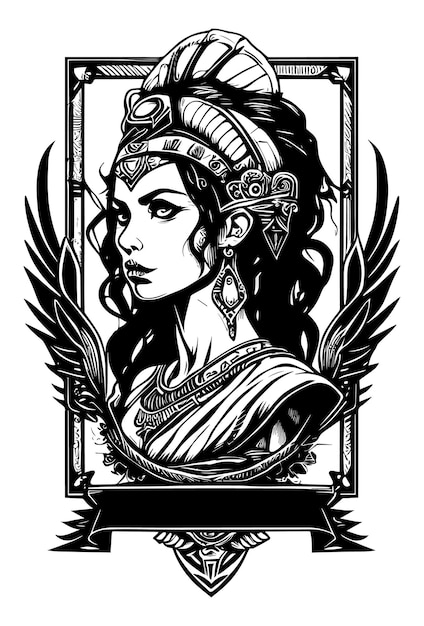 Vettore bellissimo simbolo egiziano cleopatra illustrazione del logo disegnata a mano in bianco e nero