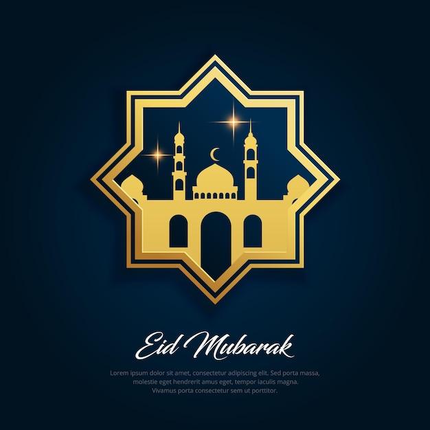 Bellissimo sfondo di design eid mubarak con moschea e falce di luna vettore moderno sfondo ramadan kareem