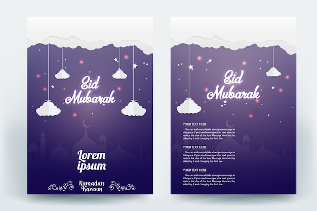 Bella eid mubarak flyer brochure template design vettoriale