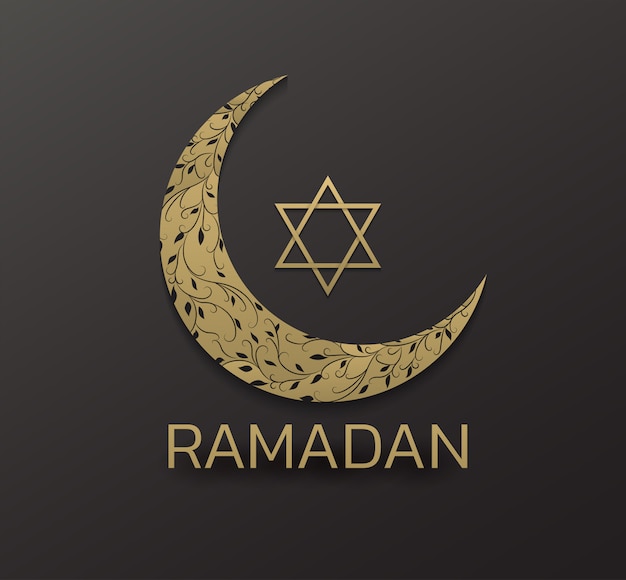 벡터 검은 배경에 아름 다운 아이드 무바라크 황금 장식 문 greeting.ramadan 황금 달 개미 스타. 프리미엄