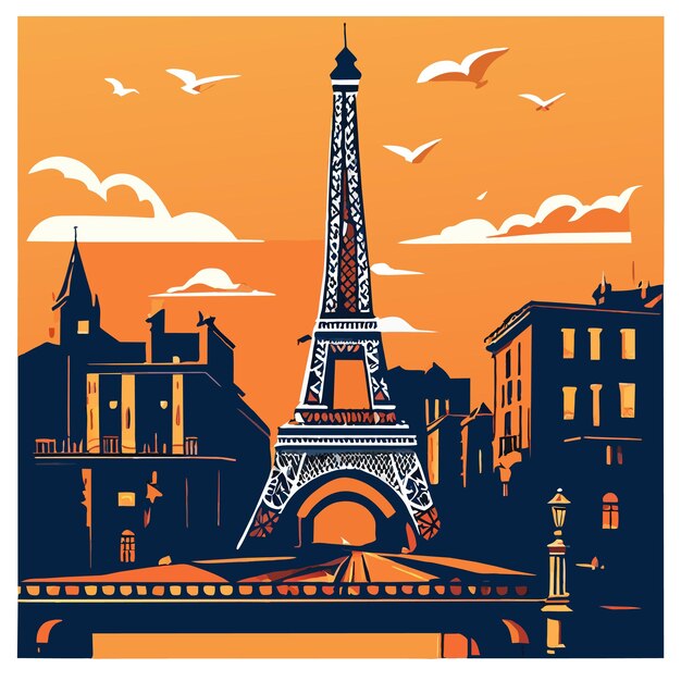 Vector beautiful eifel tower captured in peris vector illustration