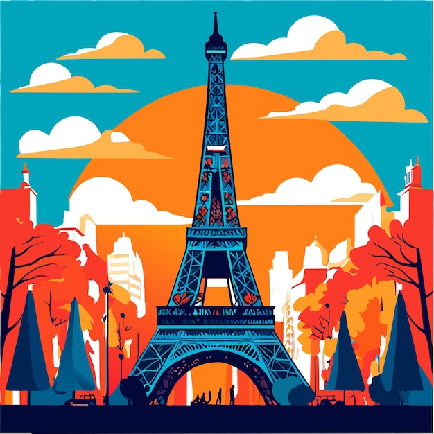 Vector beautiful eifel tower captured in peris vector illustration