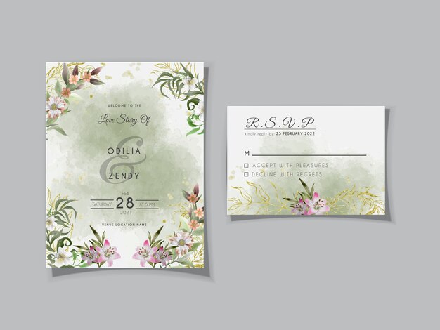 Beautiful and elegant floral hand drawn wedding invitation card