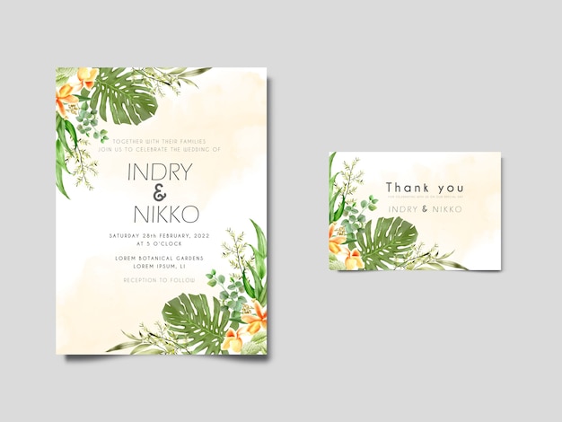 Beautiful and elegant floral watercolor wedding invitation card