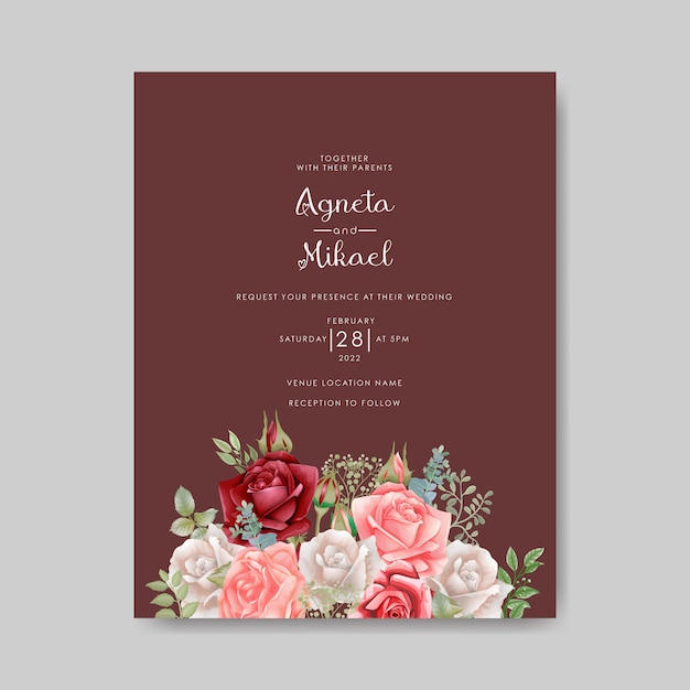 아름답고 우아한 꽃 결혼식 초대 카드