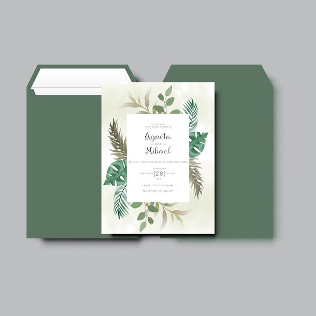 Beautiful and elegant flower and leaves wedding invitation cards