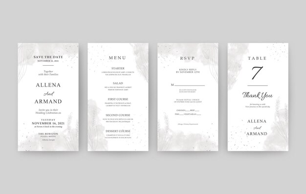 Vector beautiful and elegant grey vertical wedding invitation template