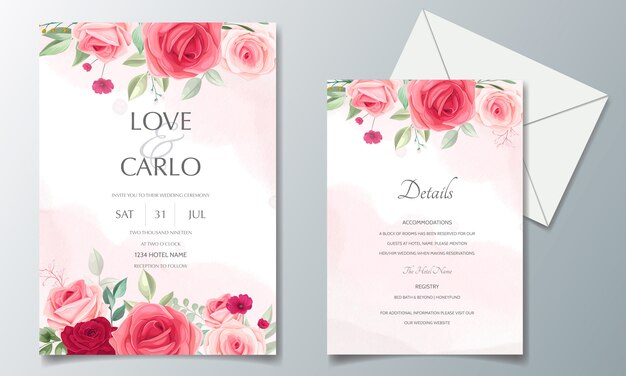 Vector beautiful and elegant wedding invitation card template set with floral frame