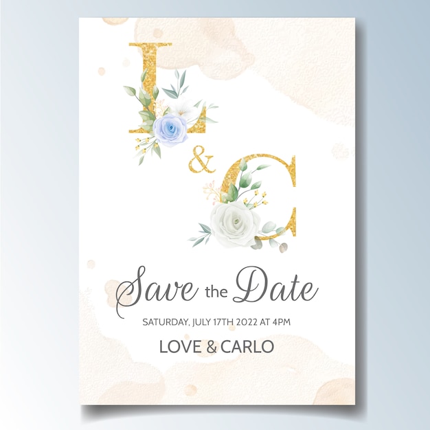 Modello di carta di invito matrimonio bello ed elegante impostato con cornice floreale