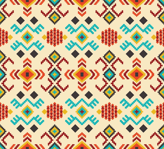 Beautiful ethnic thai abstract ikat art. seamless pattern in tribal, folk embroidery