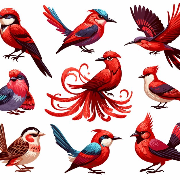 Vector beautiful exotic cartoon birds set vector ai generated