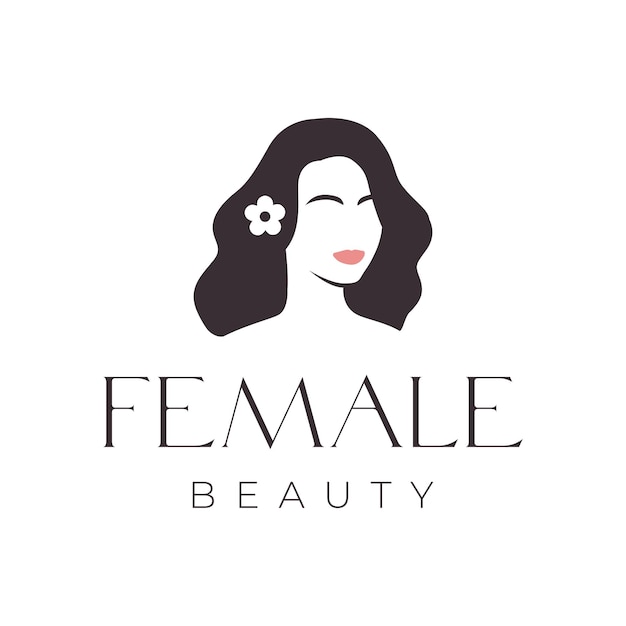 beautiful face female women long hair red lips modern flat clean mascot character logo design vector icon illustration