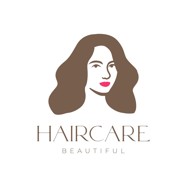 beautiful face female women long hair red lips modern flat clean mascot character logo design vector icon illustration