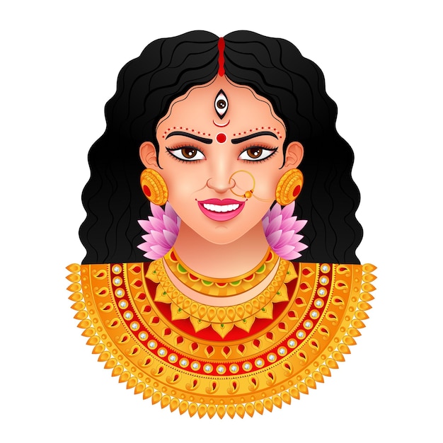 Beautiful face of Goddess Durga for Happy Dussehra or Shubh Navratri festival in vector