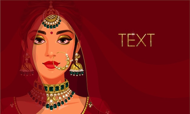 Vector beautiful face of indian bride with copy space