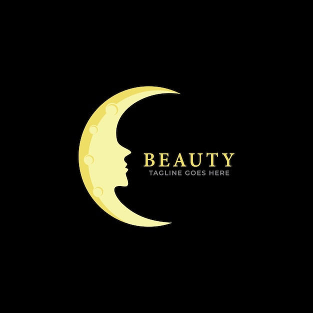 beautiful face in the moon line art logo vector icon ilustration