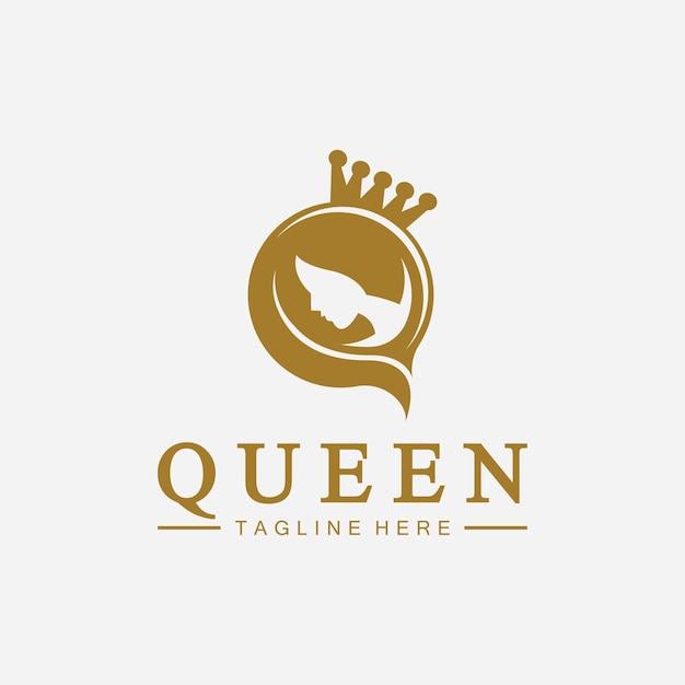 Bellissimo logo dell'icona della regina del viso per il logo della reginabellezza donna parrucchiere logo dorato logo aziendale per la cura della pelle cosmetica