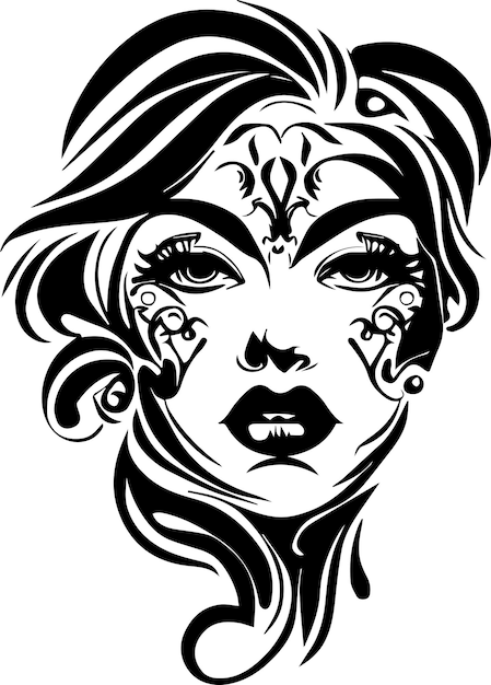 beautiful face tattoo design vector