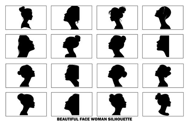 Vector beautiful face woman side view silhouette on isolated white background woman avatar female face