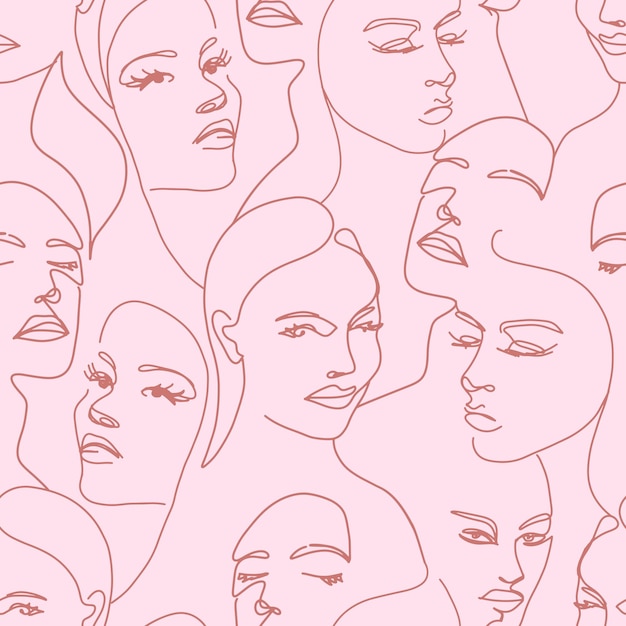 Beautiful Faces. Decorative vector seamless pattern. Repeating background. Tileable wallpaper print.