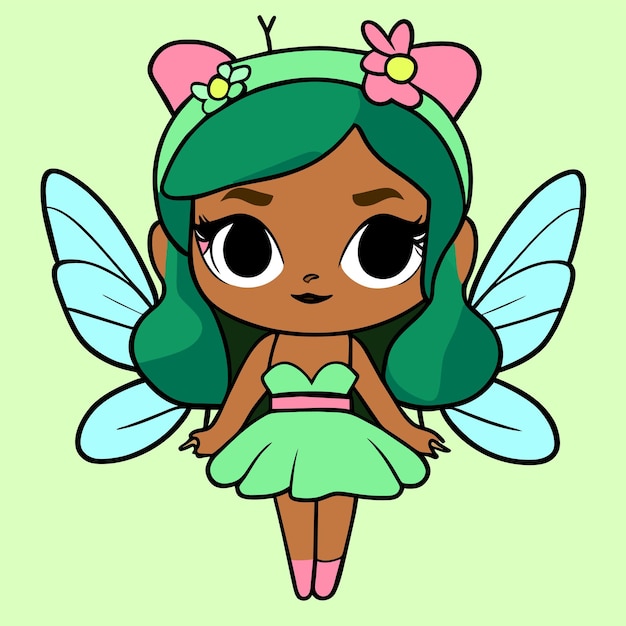 Beautiful fairy girl hand drawn flat stylish cartoon sticker icon concept isolated illustration