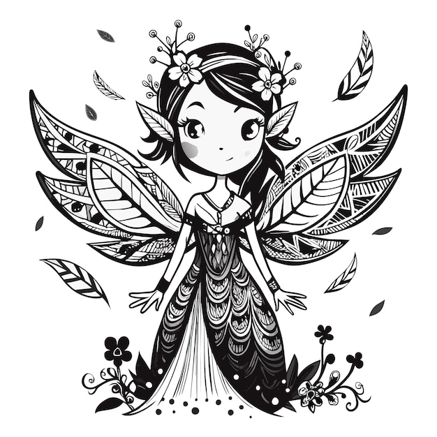 Beautiful fairy princess angel hand drawn cartoon character sticker icon concept isolated