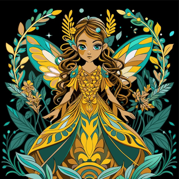 Vector beautiful fairy princess angel hand drawn cartoon character sticker icon concept isolated