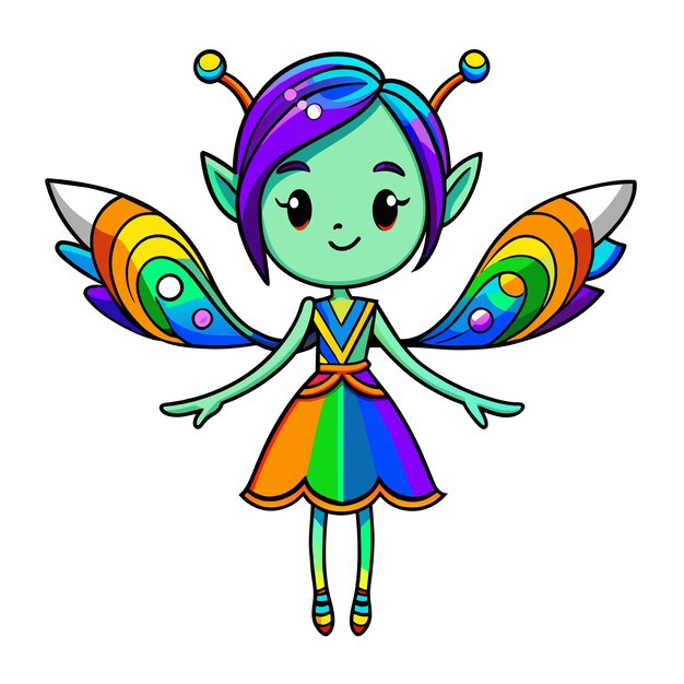 Beautiful fairy princess angel hand drawn cartoon character sticker icon concept isolated