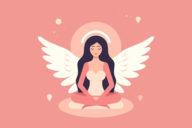 Beautiful Fairy with an Angelic Aura illustration Angel with wings illustration in pink background