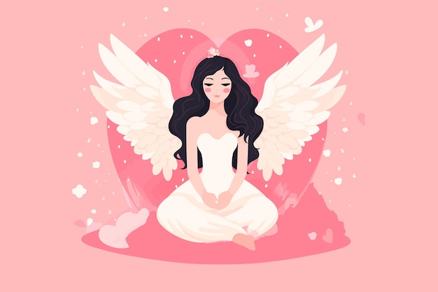 天使のようなオーラのイラストを持つ美しい妖精 ピンクの背景に翼のイラストを持つ天使