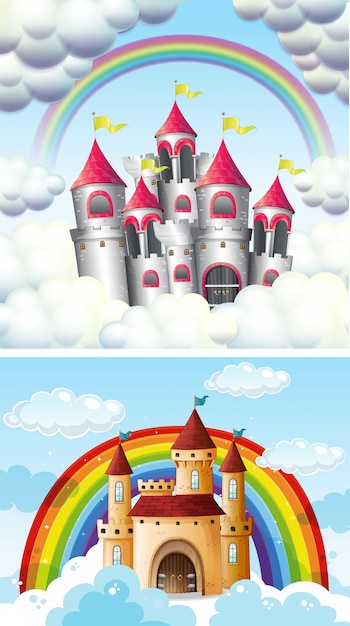 Vector a beautiful fairytale castle in sky