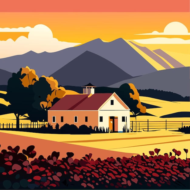 Vector beautiful farm house or village nature or scenery illustrations